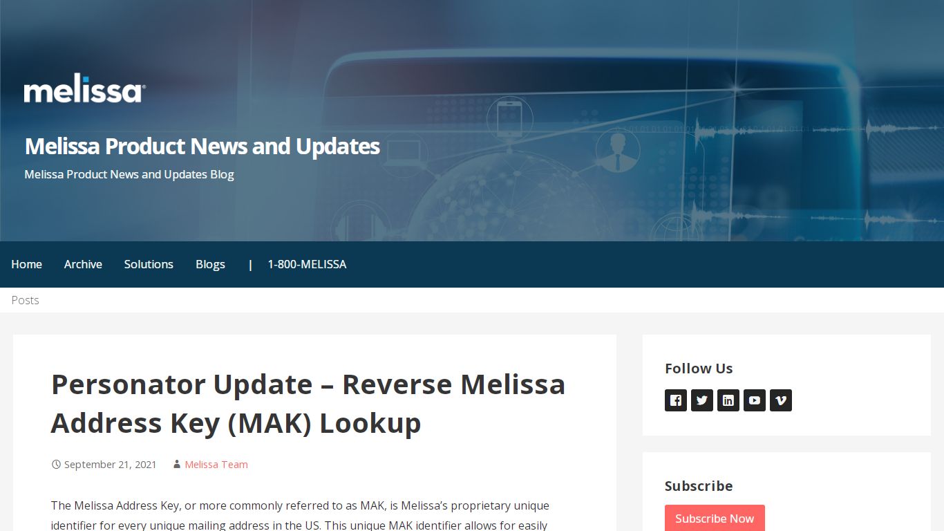 Personator Update – Reverse Melissa Address Key (MAK) Lookup